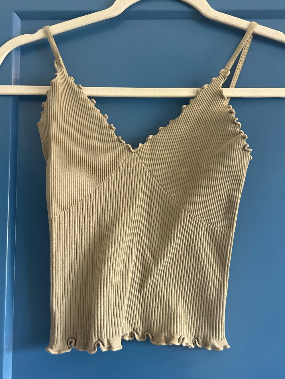 Free People Ribbed V-Neck Cami Tank Top - Olive